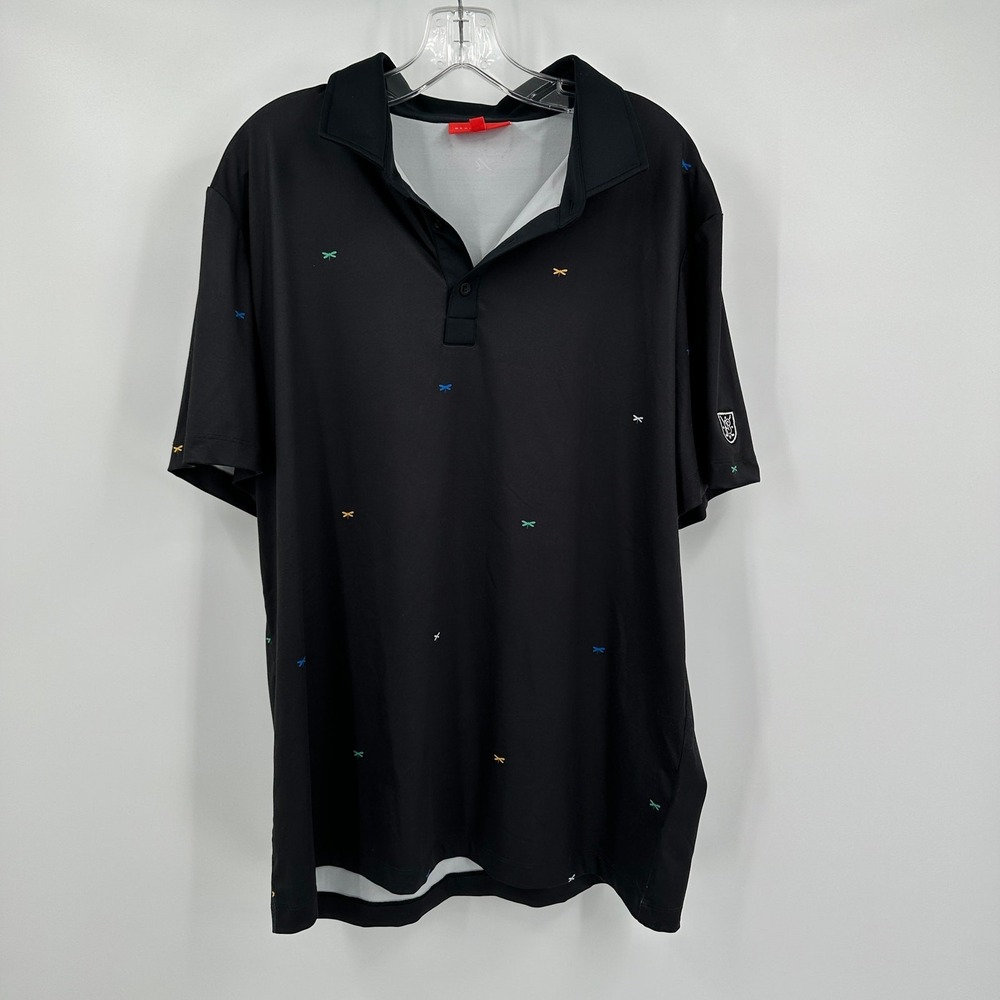 Redvanly Mens Preppy Black Dragonfly Embroidered Golf Polo Short Size XL Sporty